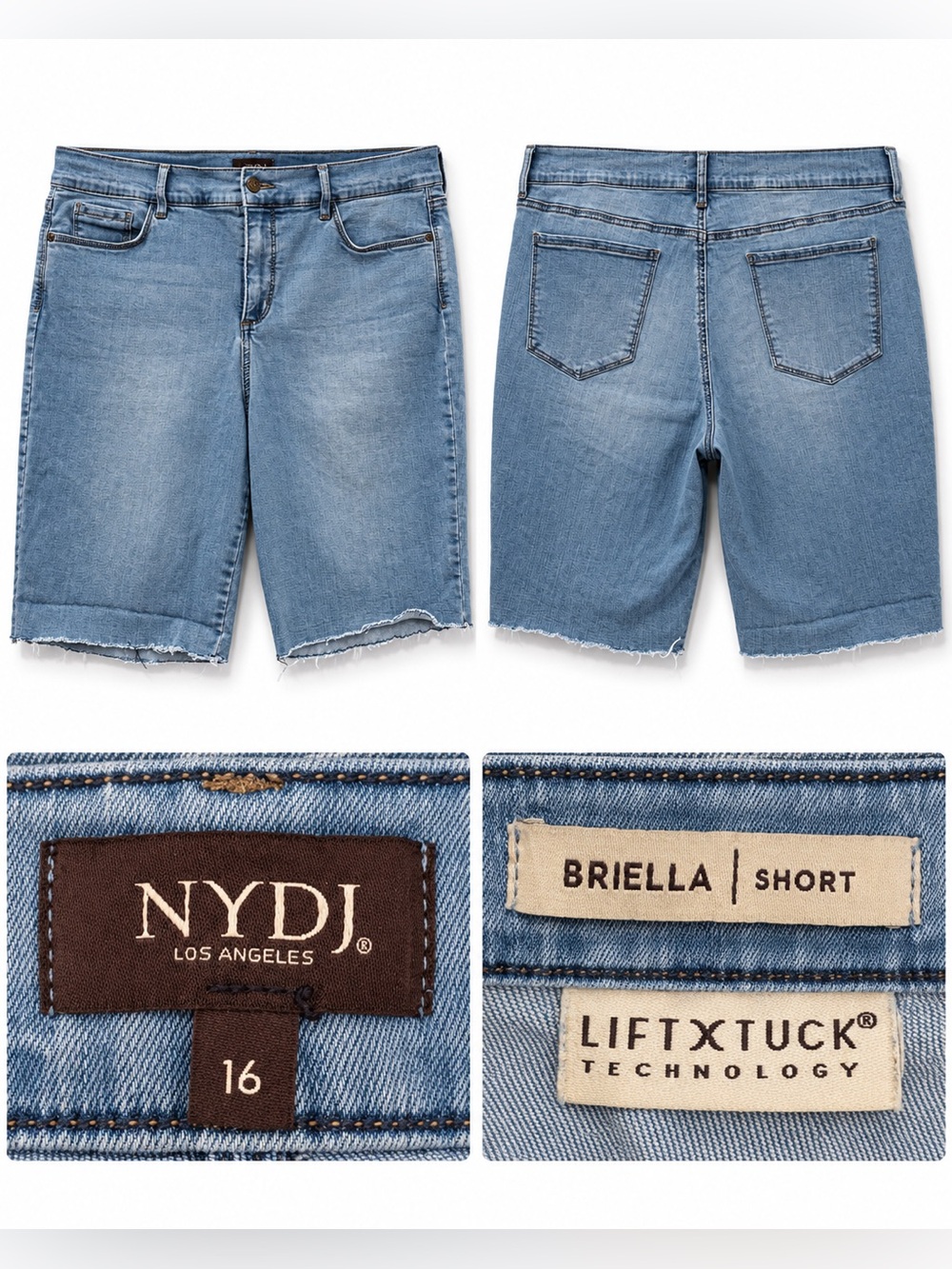 NYDJ Briella Denim Shorts Size 16 Lift Tuck Light Wash Raw Hem